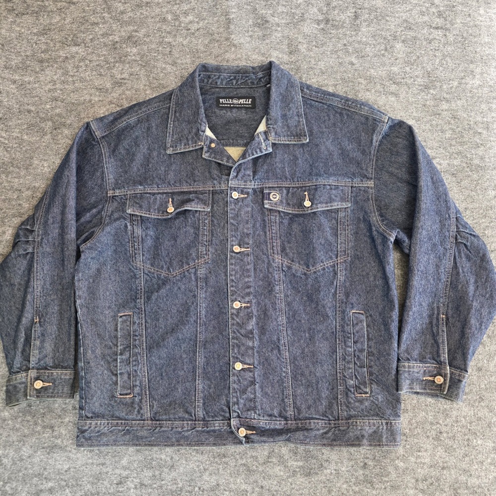 VTG Pelle Pelle Marc Buchanan Denim Jacket Mens XL Blue Jean Trucker Hip Hop Rap